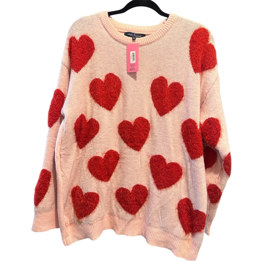 Simply Southern Pink Sweater with Red Heart Motif